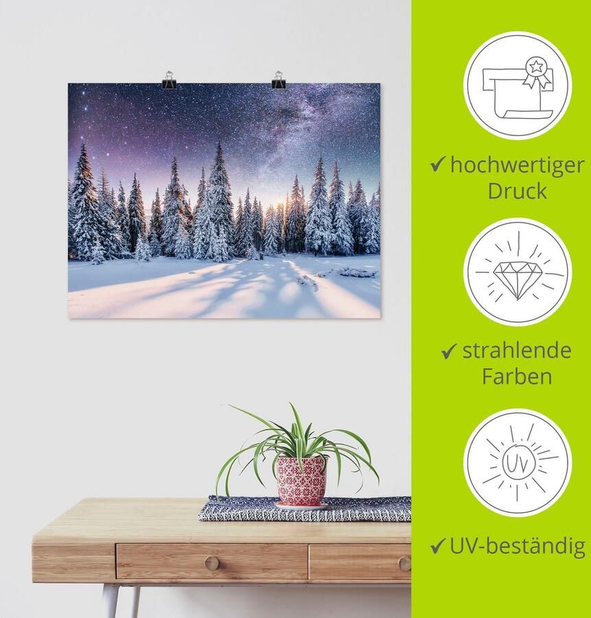 Artland Artprint Dennenbos in de sneeuw onder de sterrenhemel als artprint van aluminium artprint voor buiten artprint op linnen poster in verschillende maten. maten - Foto 3
