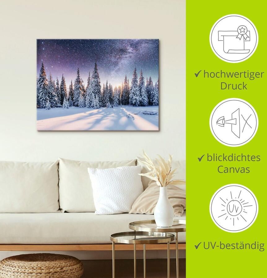 Artland Artprint Dennenbos in de sneeuw onder de sterrenhemel als artprint van aluminium artprint voor buiten artprint op linnen poster in verschillende maten. maten - Foto 2