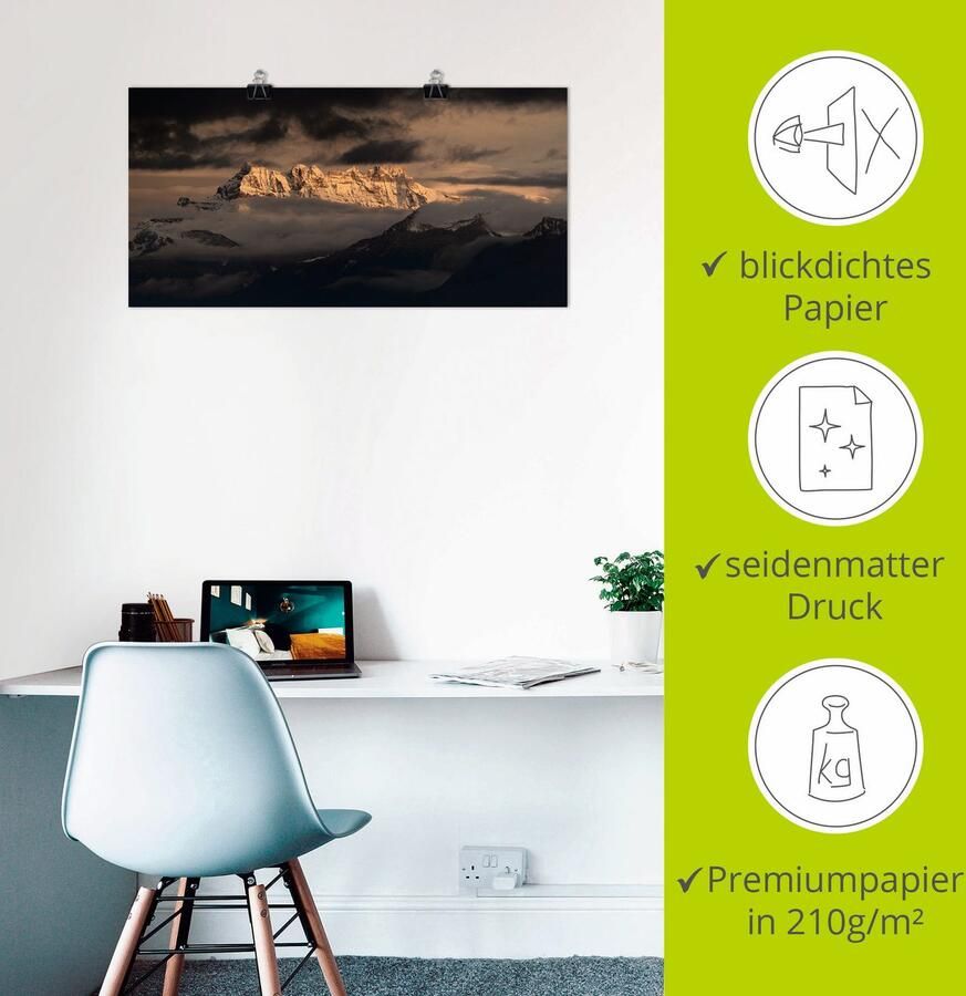 Artland Artprint Dents du midi Zwitserse bergen als artprint op linnen poster in verschillende formaten maten - Foto 2