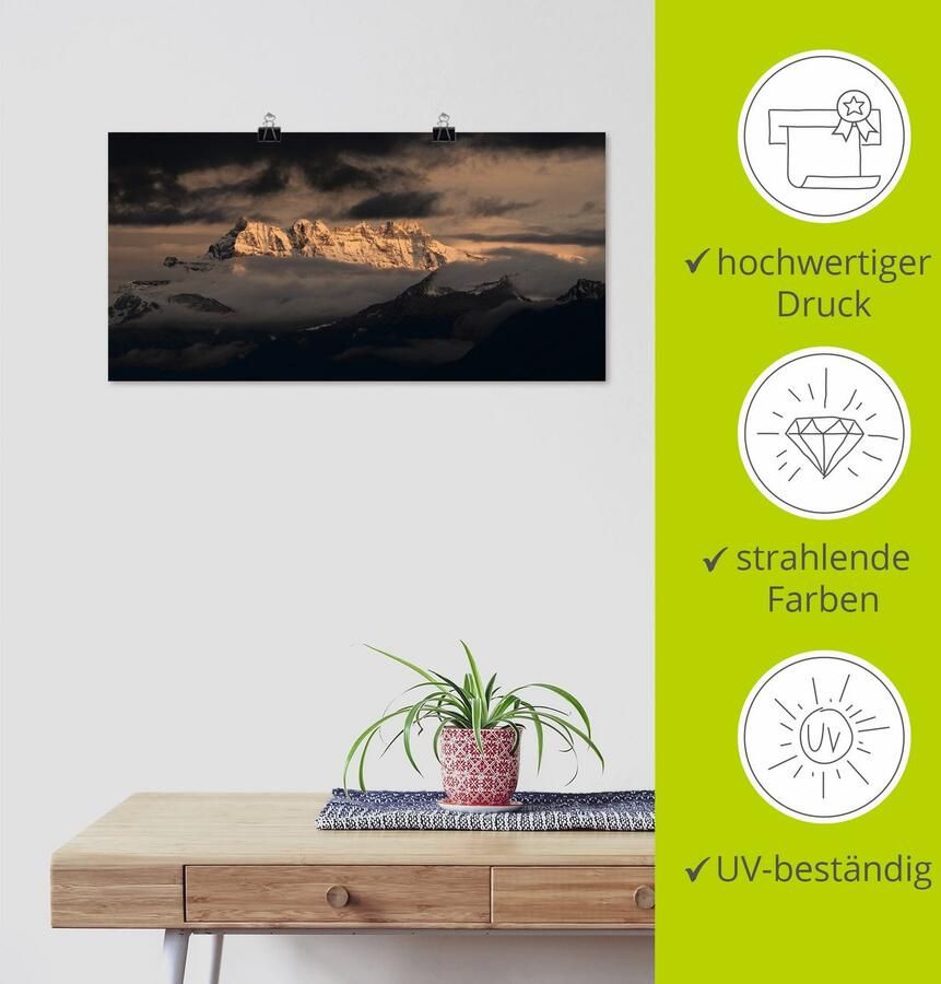 Artland Artprint Dents du midi Zwitserse bergen als artprint op linnen poster in verschillende formaten maten - Foto 3