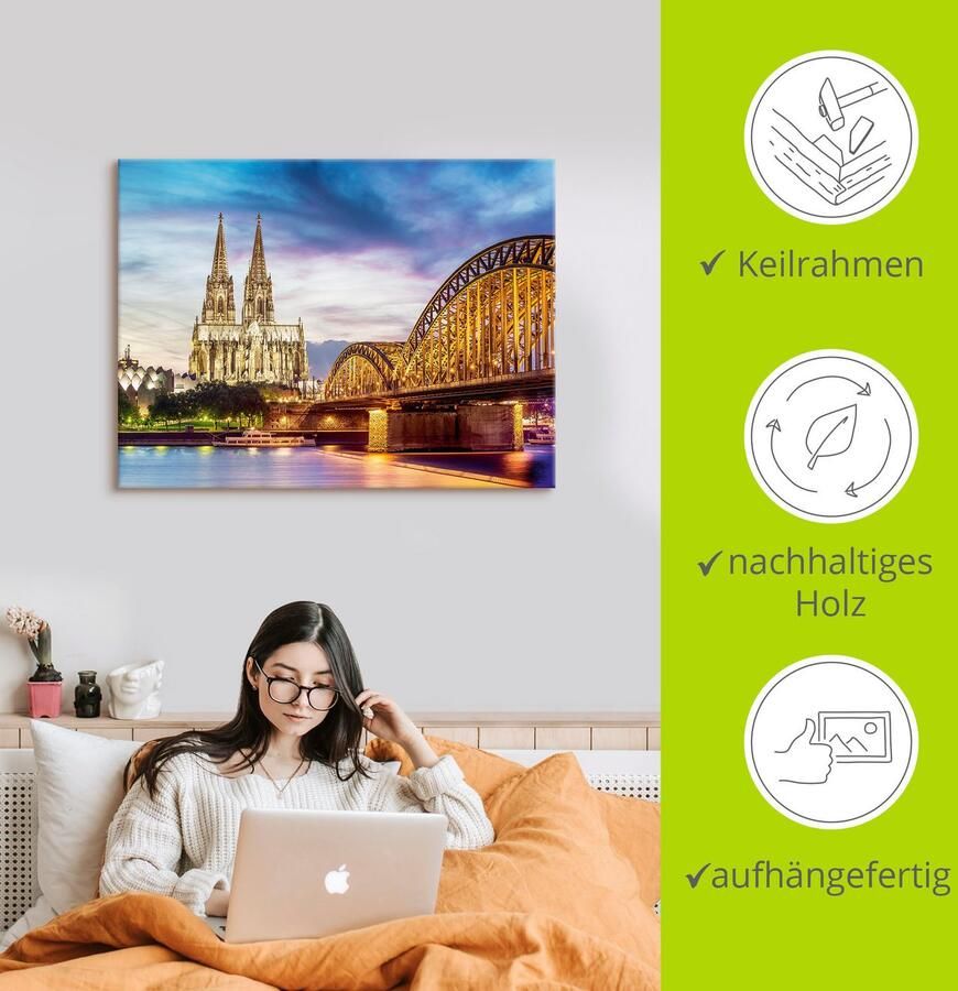 Artland Artprint Domkerk en brug in Keulen als artprint op linnen poster in verschillende formaten maten - Foto 2