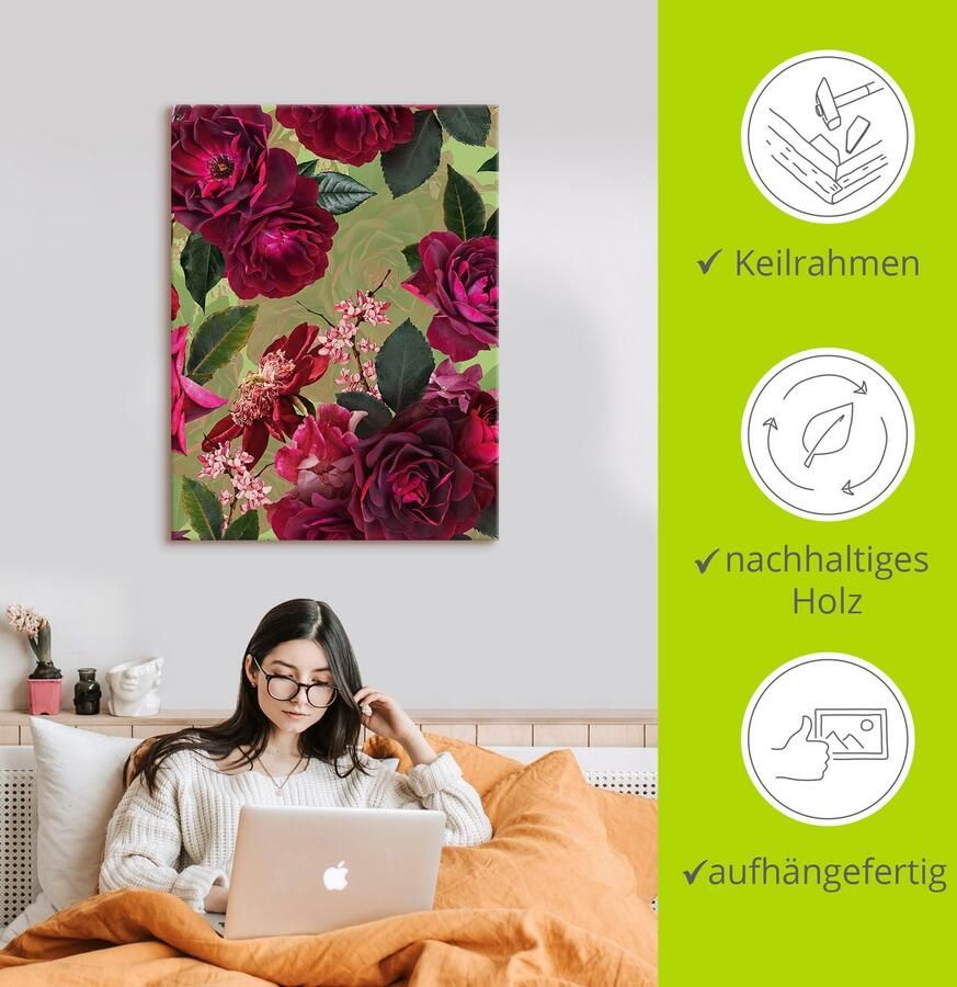Artland Artprint Donkere rozen op groen als artprint van aluminium artprint voor buiten artprint op linnen poster muursticker - Foto 2