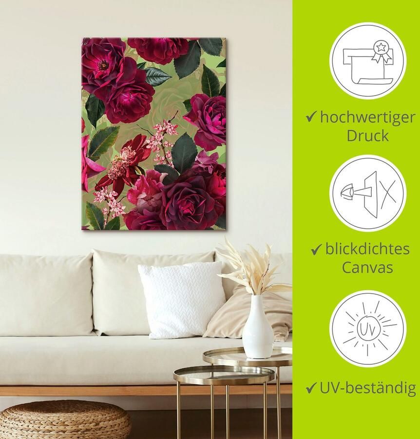 Artland Artprint Donkere rozen op groen als artprint van aluminium artprint voor buiten artprint op linnen poster muursticker - Foto 3