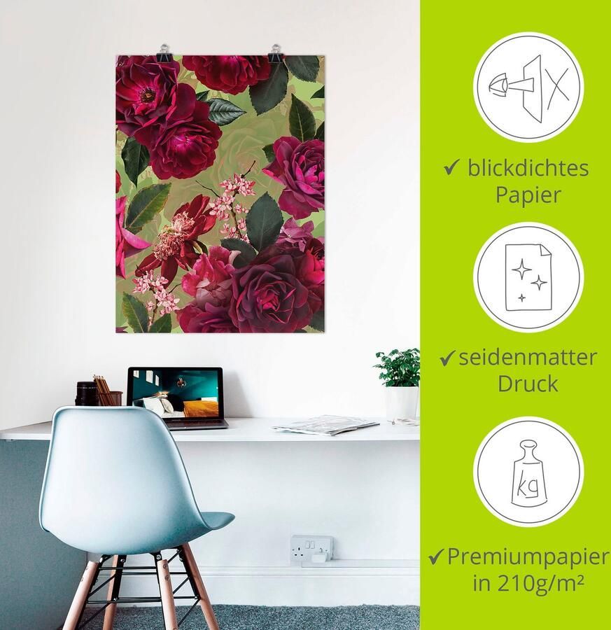 Artland Artprint Donkere rozen op groen als artprint van aluminium artprint voor buiten artprint op linnen poster muursticker - Foto 2