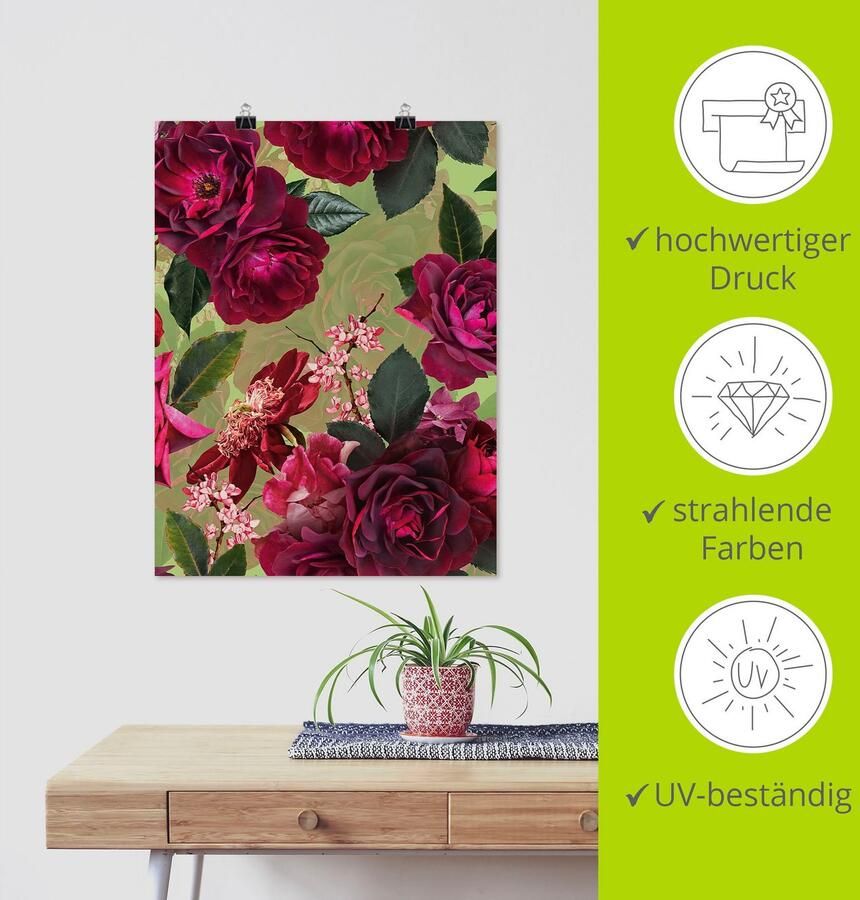 Artland Artprint Donkere rozen op groen als artprint van aluminium artprint voor buiten artprint op linnen poster muursticker - Foto 3
