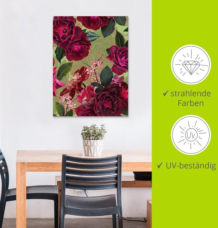 Artland Artprint Donkere rozen op groen als artprint van aluminium artprint voor buiten artprint op linnen poster muursticker - Foto 3