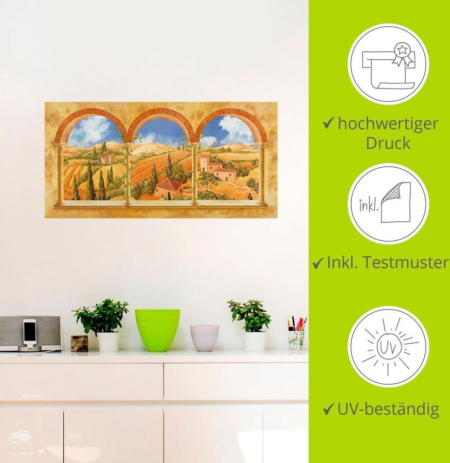 Artland Artprint Drie bogen met blik op Toscane als artprint op linnen muursticker in verschillende maten - Foto 2