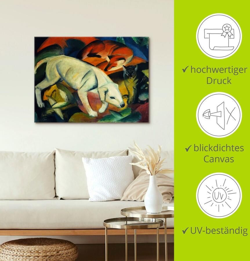 Artland Artprint Drie dieren (hond vos en kat). 1912 als artprint op linnen muursticker in verschillende maten - Foto 3