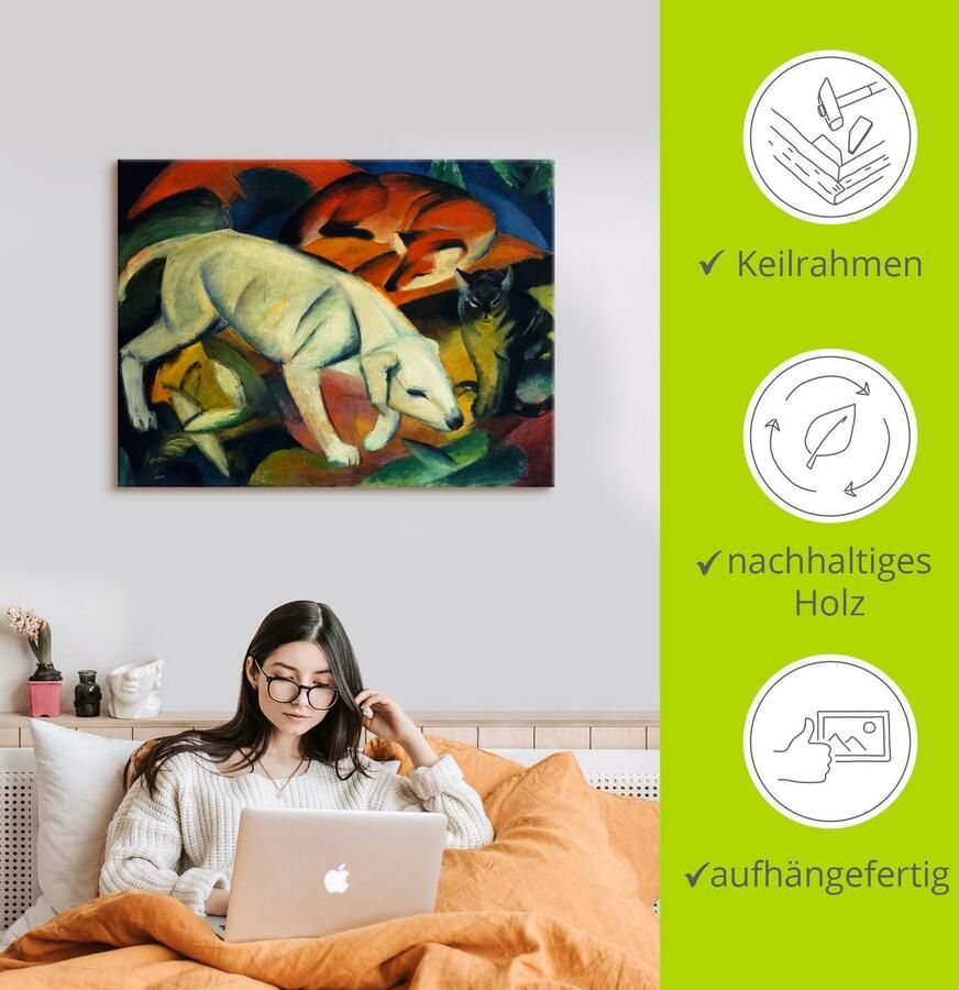 Artland Artprint Drie dieren (hond vos en kat). 1912 als artprint op linnen muursticker in verschillende maten - Foto 2