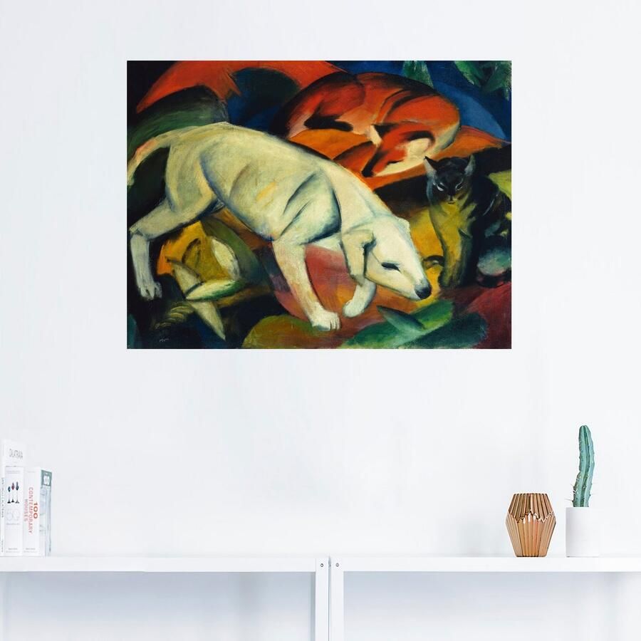 Artland Artprint Drie dieren (hond vos en kat). 1912 als artprint op linnen muursticker in verschillende maten