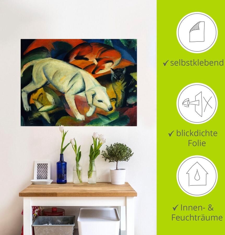 Artland Artprint Drie dieren (hond vos en kat). 1912 als artprint op linnen muursticker in verschillende maten - Foto 3