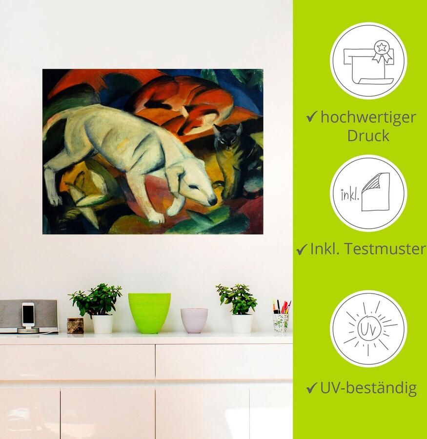 Artland Artprint Drie dieren (hond vos en kat). 1912 als artprint op linnen muursticker in verschillende maten - Foto 2