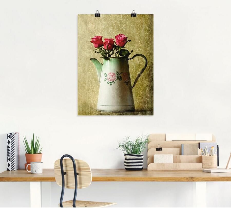 Artland Artprint Drie rozen in een oude kan als poster in verschillende formaten maten - Foto 4