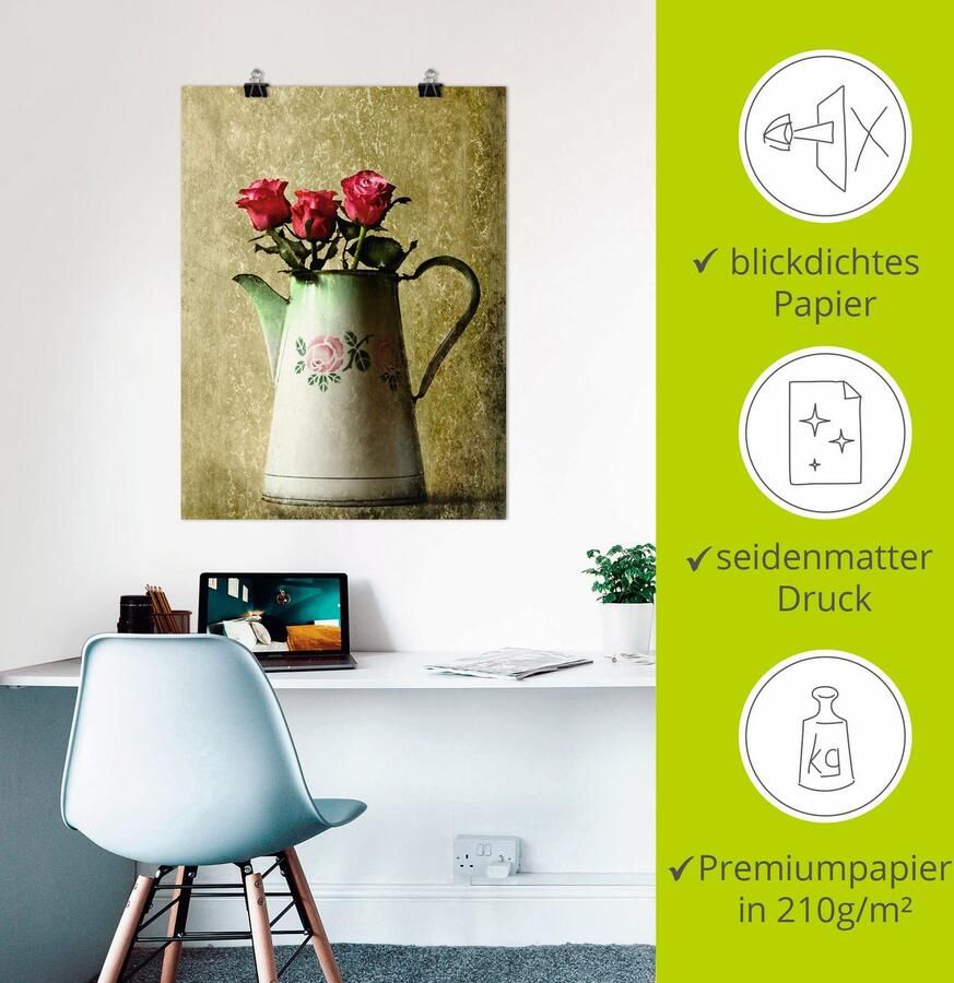 Artland Artprint Drie rozen in een oude kan als poster in verschillende formaten maten - Foto 2