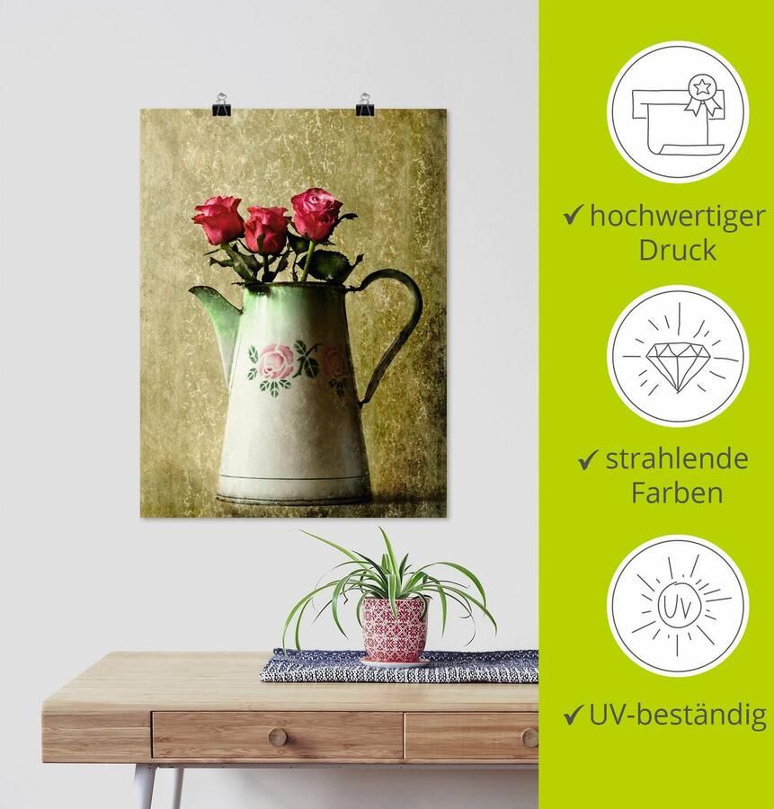 Artland Artprint Drie rozen in een oude kan als poster in verschillende formaten maten - Foto 3