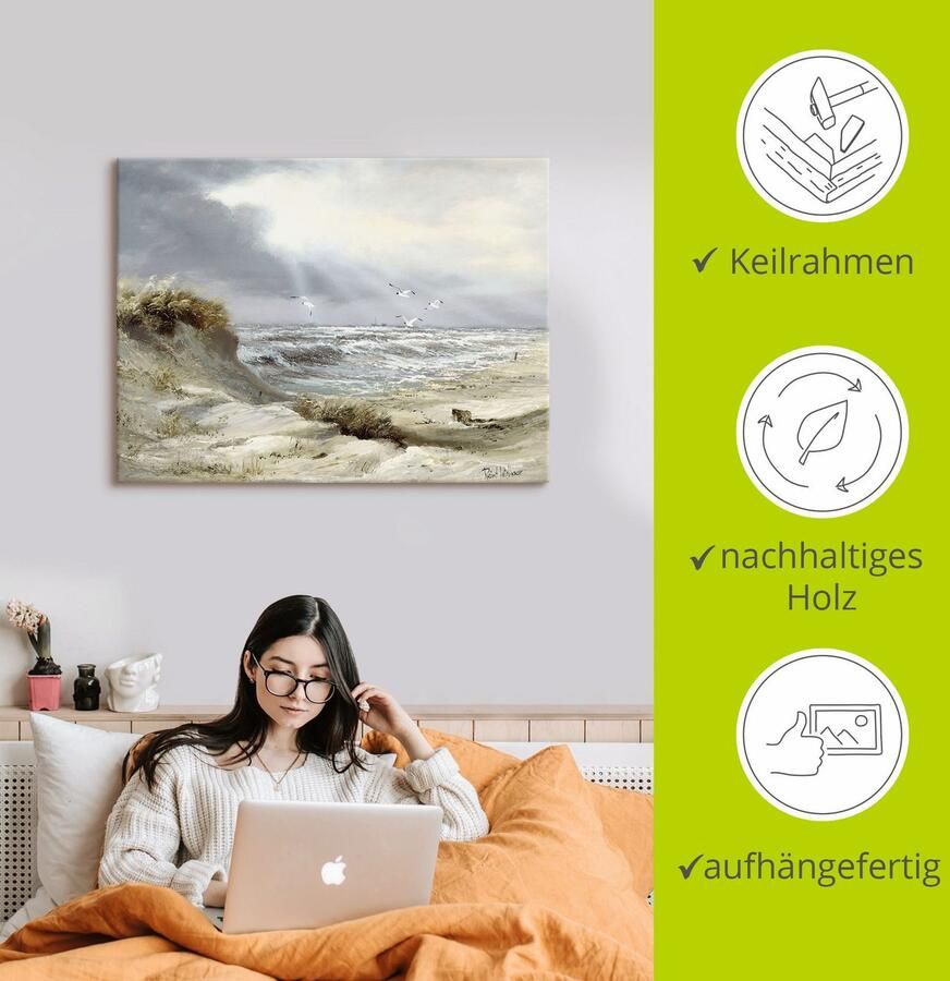 Artland Artprint Duinen aan een stormachtig meer als artprint op linnen poster muursticker in verschillende maten - Foto 2