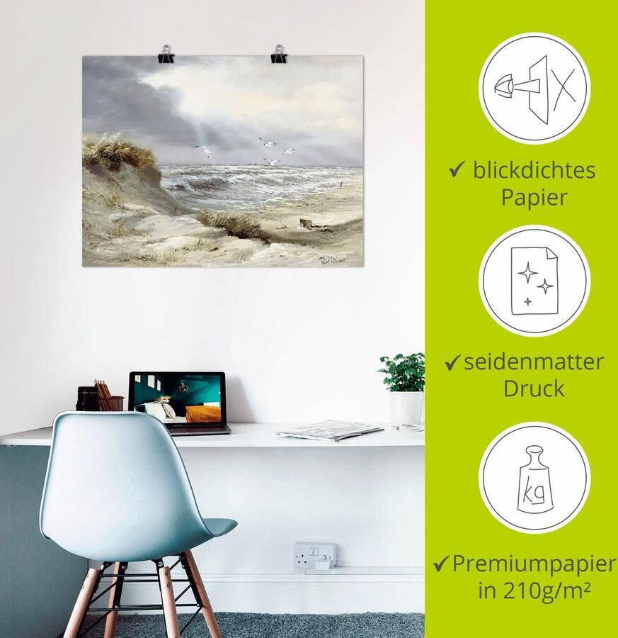 Artland Artprint Duinen aan een stormachtig meer als artprint op linnen poster muursticker in verschillende maten - Foto 2