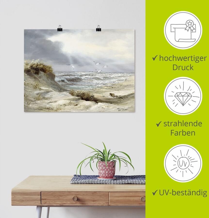 Artland Artprint Duinen aan een stormachtig meer als artprint op linnen poster muursticker in verschillende maten - Foto 3