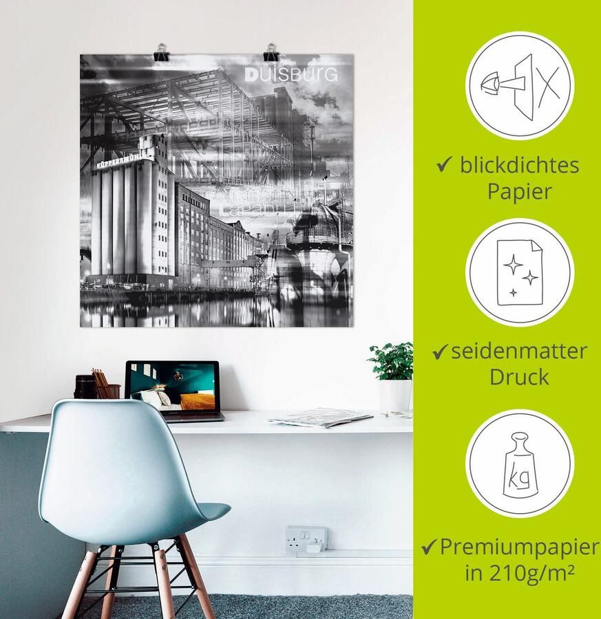 Artland Artprint Duisburg skyline collage III als artprint op linnen poster in verschillende formaten maten - Foto 2