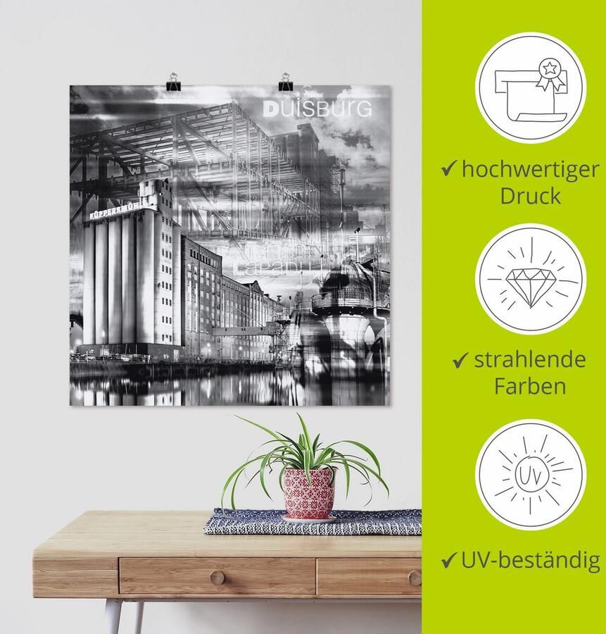 Artland Artprint Duisburg skyline collage III als artprint op linnen poster in verschillende formaten maten - Foto 3