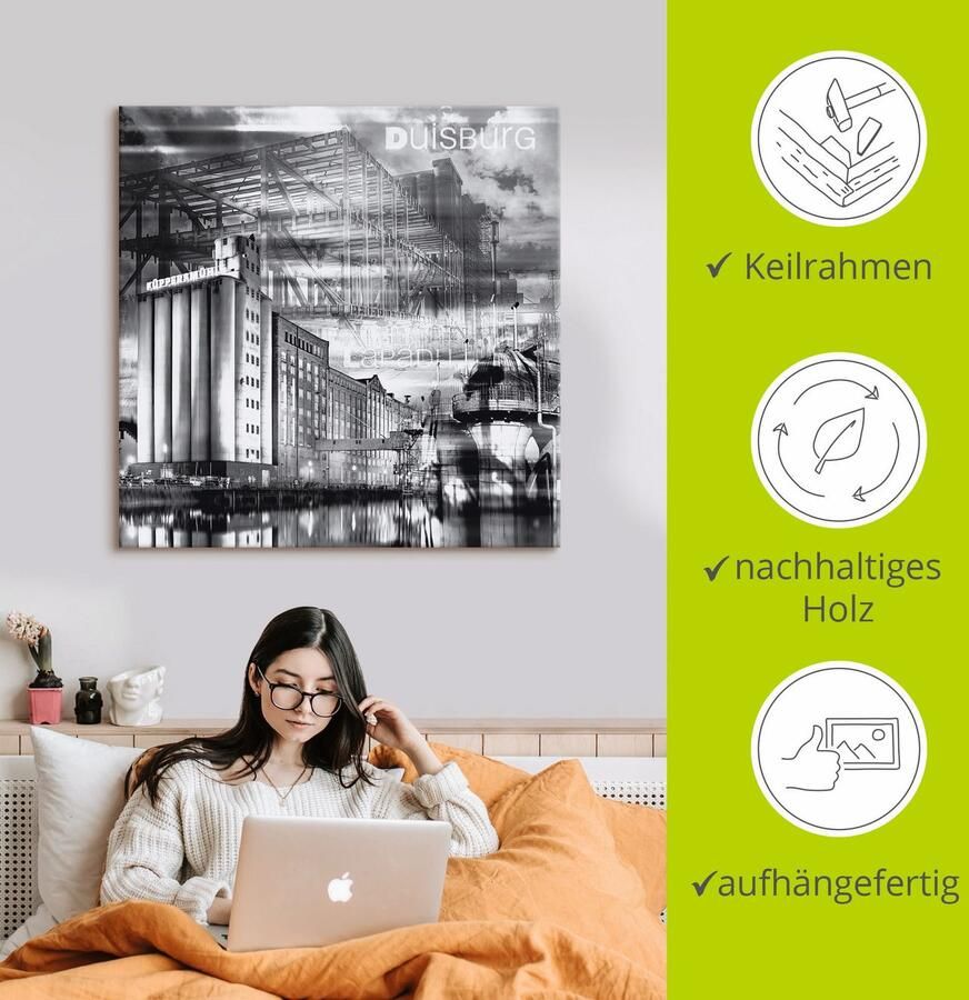 Artland Artprint Duisburg skyline collage III als artprint op linnen poster in verschillende formaten maten
