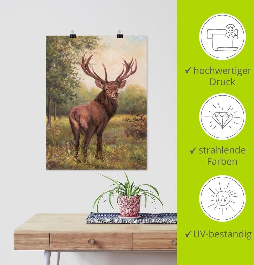 Artland Artprint Edelhert als artprint op linnen poster muursticker in verschillende maten - Foto 4