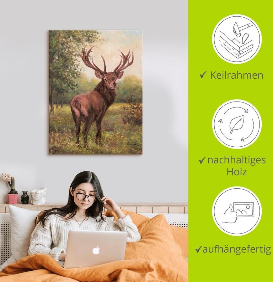 Artland Artprint Edelhert als artprint op linnen poster muursticker in verschillende maten - Foto 2