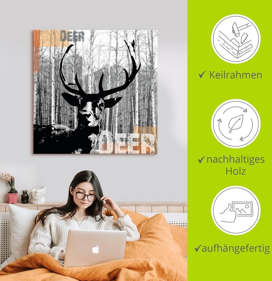 Artland Artprint op linnen Edelhert collage - Foto 3