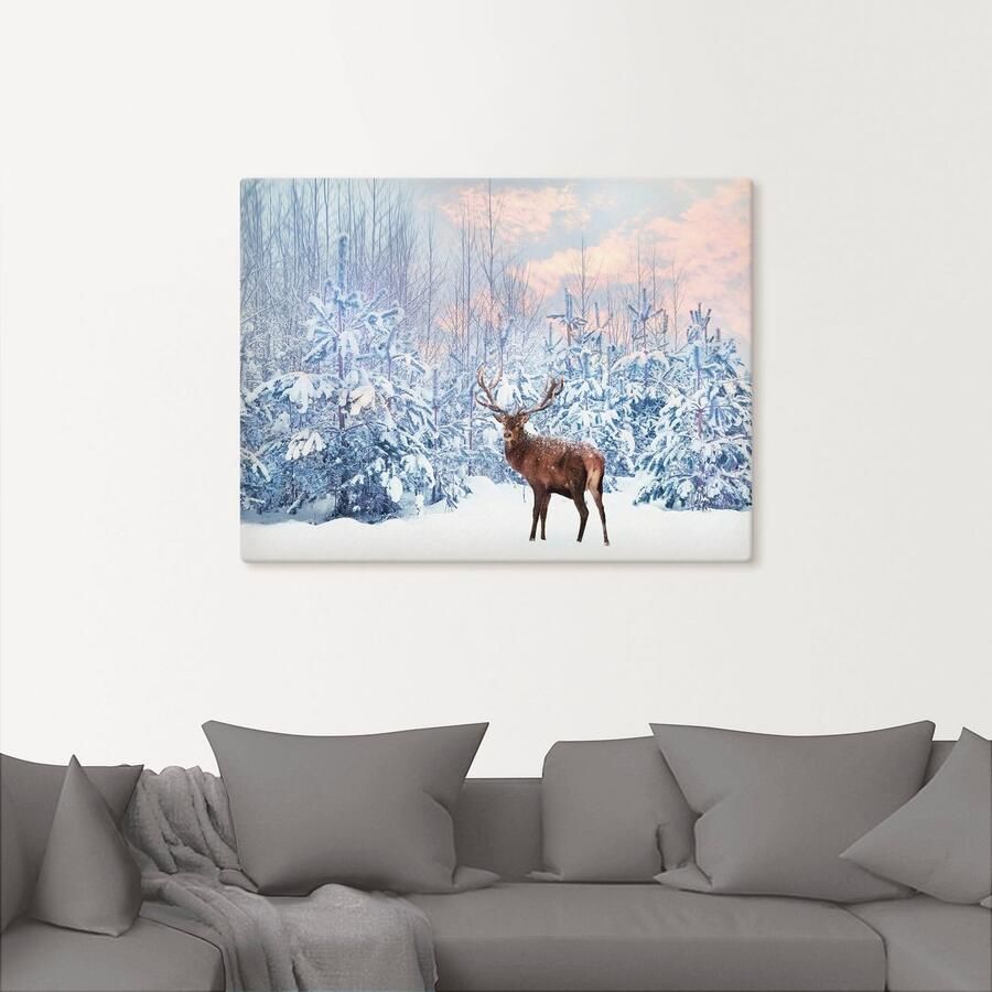 Artland Artprint Edelhert in het winterbos als artprint op linnen poster in verschillende formaten maten - Foto 2