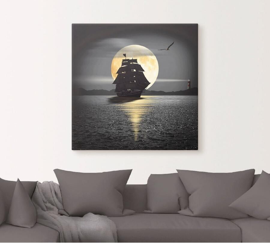 Artland Artprint Een boot met zwarte zeilen als artprint op linnen poster muursticker in verschillende maten - Foto 4