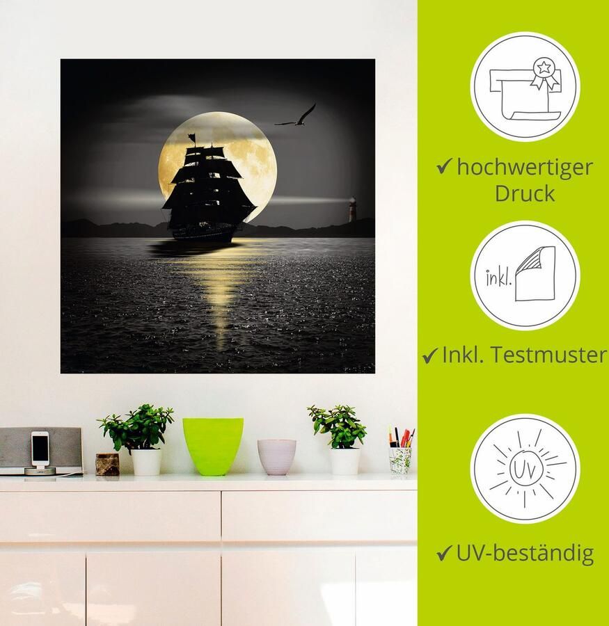 Artland Artprint Een boot met zwarte zeilen als artprint op linnen poster muursticker in verschillende maten - Foto 2