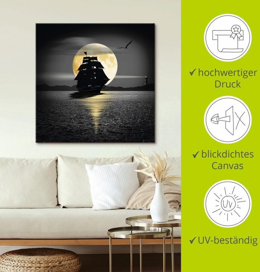 Artland Artprint Een boot met zwarte zeilen als artprint op linnen poster muursticker in verschillende maten - Foto 2