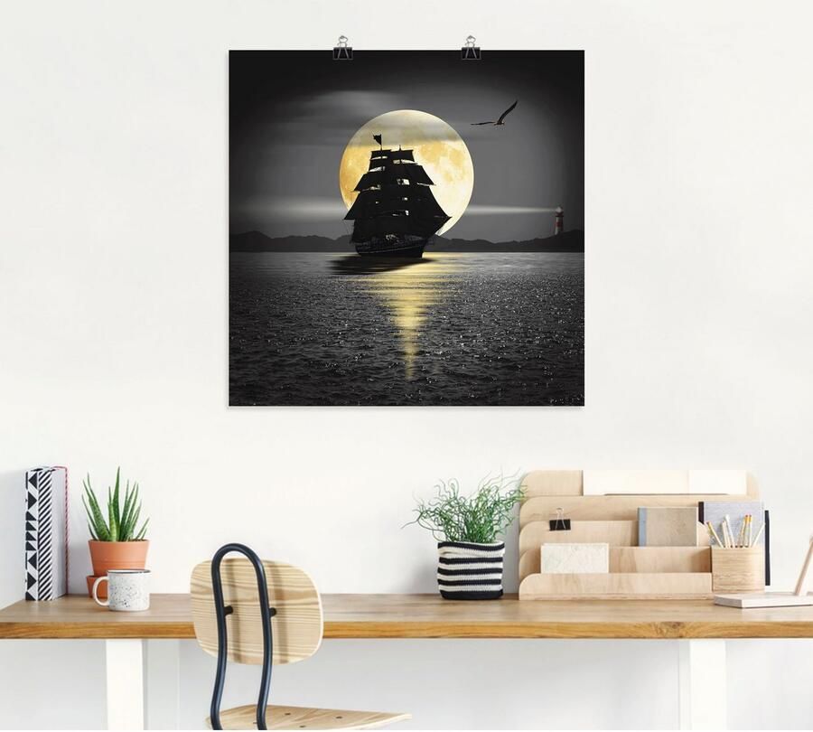 Artland Artprint Een boot met zwarte zeilen als artprint op linnen poster muursticker in verschillende maten - Foto 4