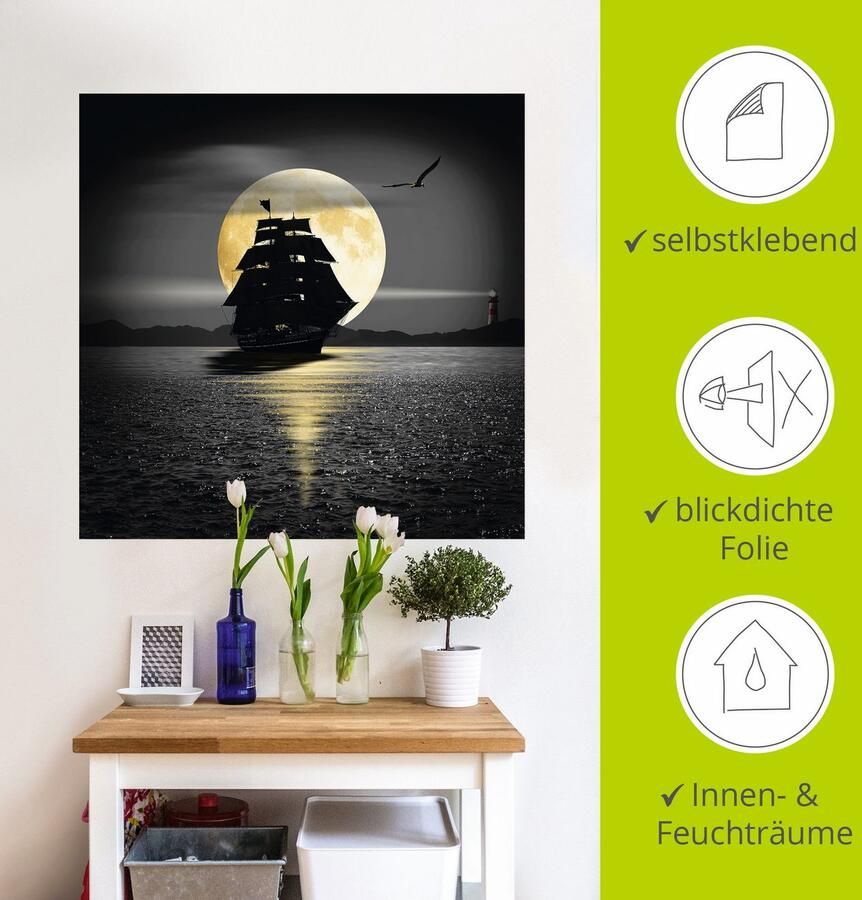 Artland Artprint Een boot met zwarte zeilen als artprint op linnen poster muursticker in verschillende maten - Foto 3