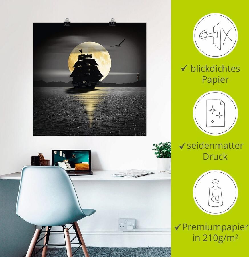 Artland Artprint Een boot met zwarte zeilen als artprint op linnen poster muursticker in verschillende maten - Foto 2