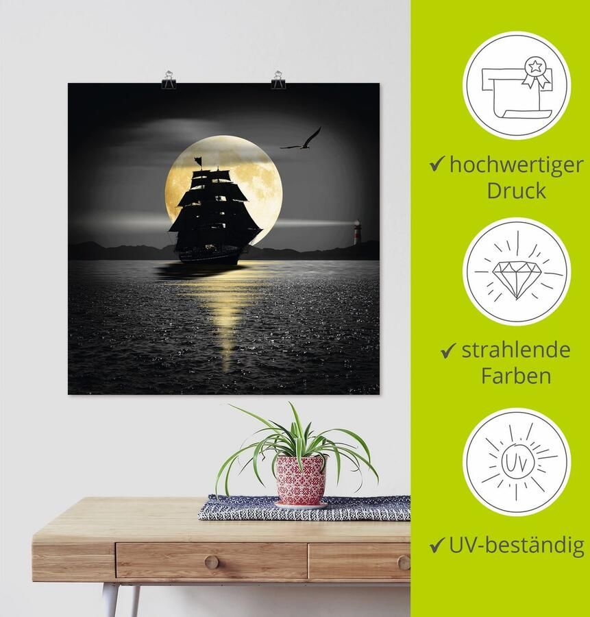 Artland Artprint Een boot met zwarte zeilen als artprint op linnen poster muursticker in verschillende maten - Foto 3