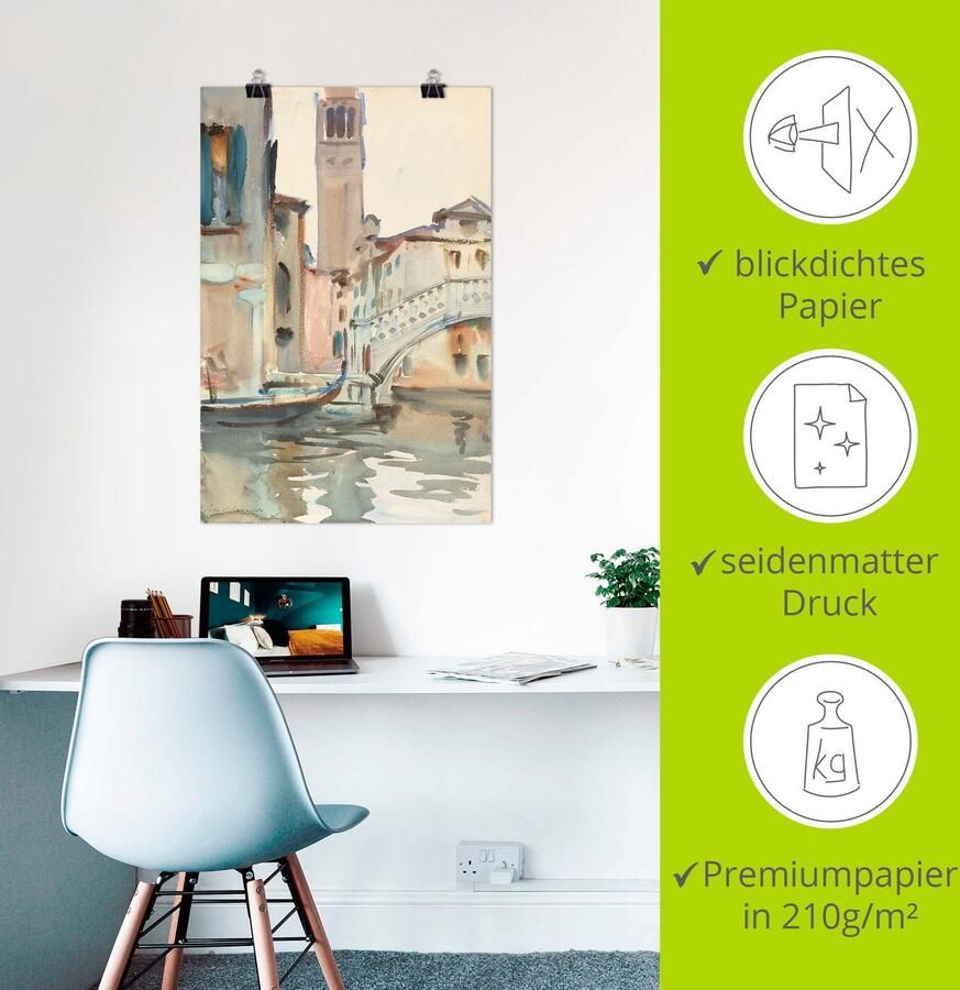 Artland Artprint Een brug en campanile Venetië. als artprint op linnen poster in verschillende formaten maten - Foto 3