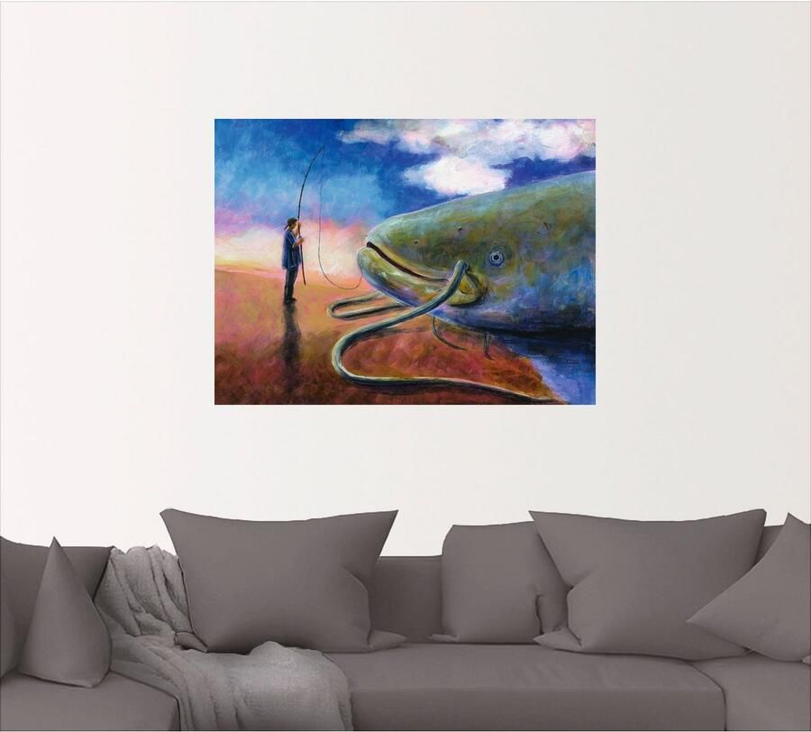 Artland Artprint Een dikke vis op de oever trekken als artprint op linnen muursticker in verschillende maten - Foto 4