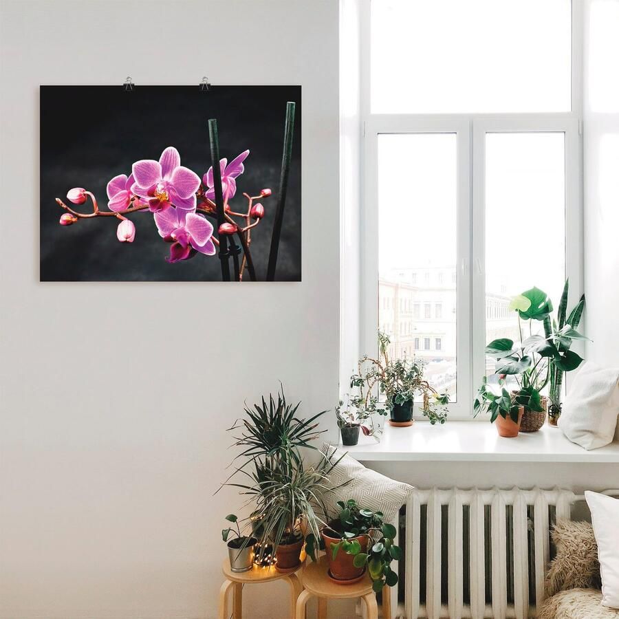 Artland Artprint Een orchidee voor een zwarte achtergrond als artprint op linnen poster muursticker in verschillende maten
