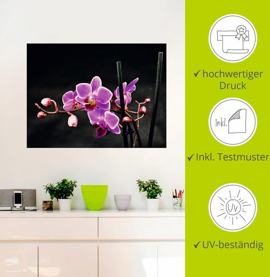 Artland Artprint Een orchidee voor een zwarte achtergrond als artprint op linnen poster muursticker in verschillende maten - Foto 2