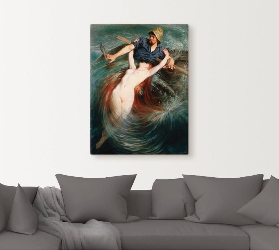 Artland Artprint Een visser in de greep van een sirene. als artprint op linnen poster in verschillende formaten maten - Foto 4