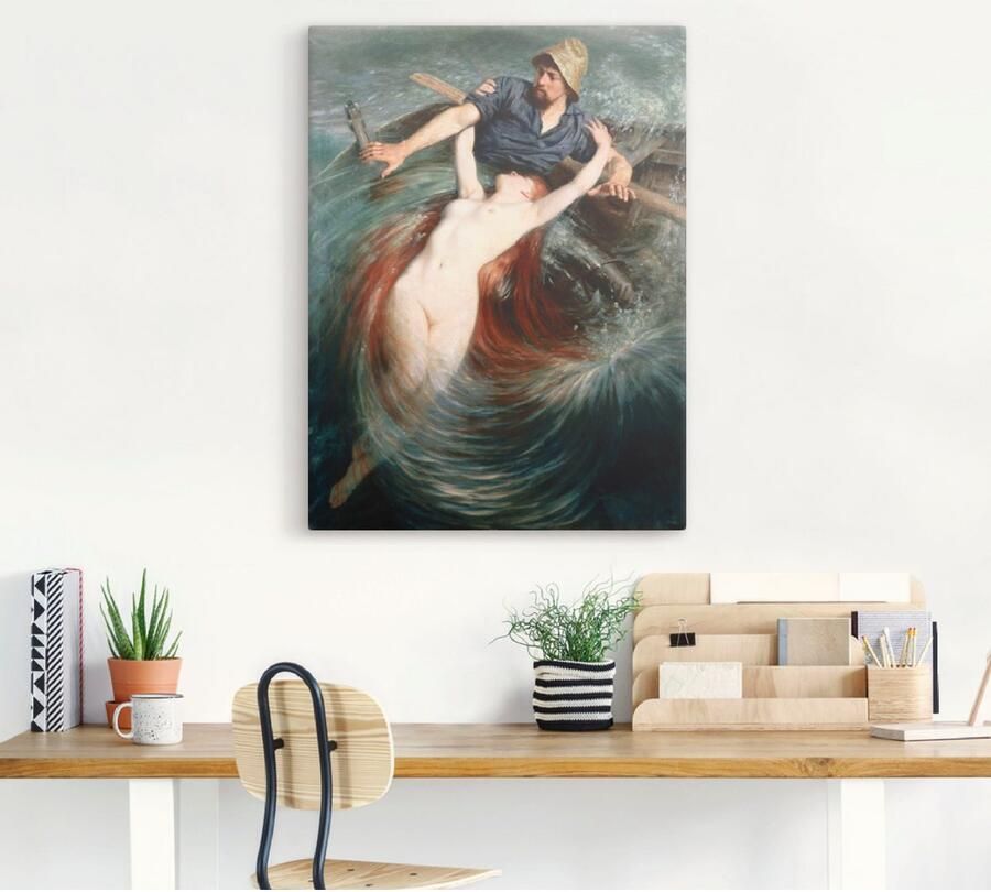 Artland Artprint Een visser in de greep van een sirene. als artprint op linnen poster in verschillende formaten maten - Foto 3