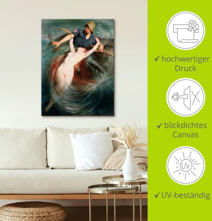 Artland Artprint Een visser in de greep van een sirene. als artprint op linnen poster in verschillende formaten maten - Foto 2