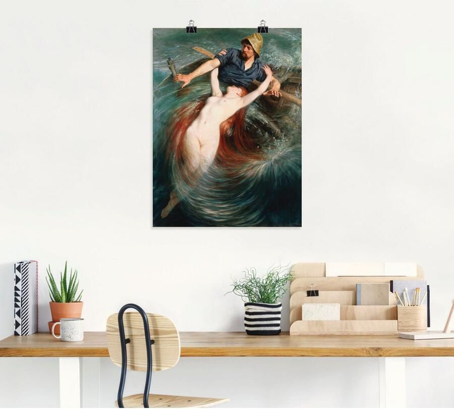 Artland Artprint Een visser in de greep van een sirene. als artprint op linnen poster in verschillende formaten maten - Foto 4