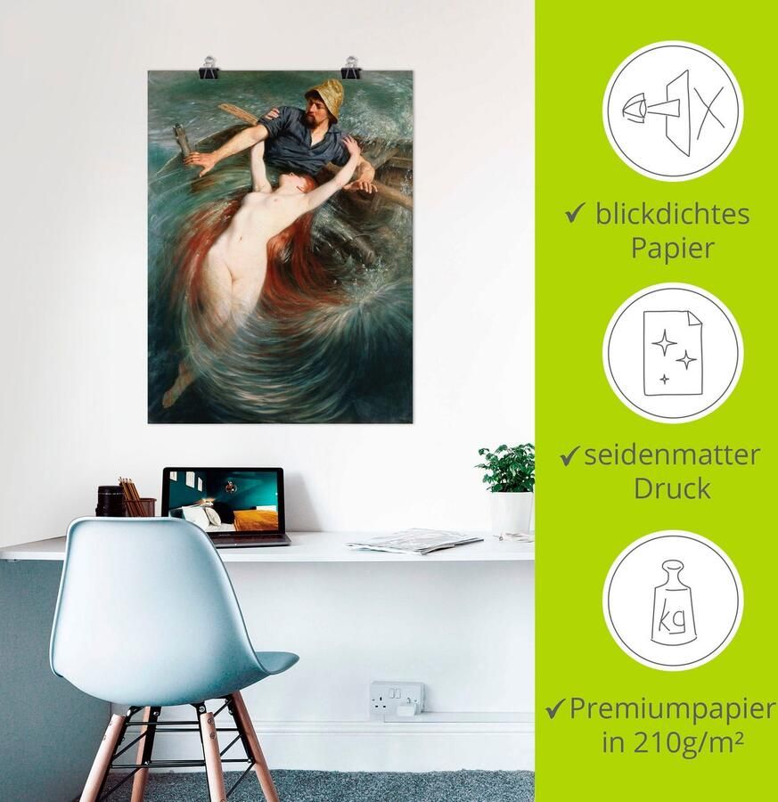 Artland Artprint Een visser in de greep van een sirene. als artprint op linnen poster in verschillende formaten maten - Foto 2