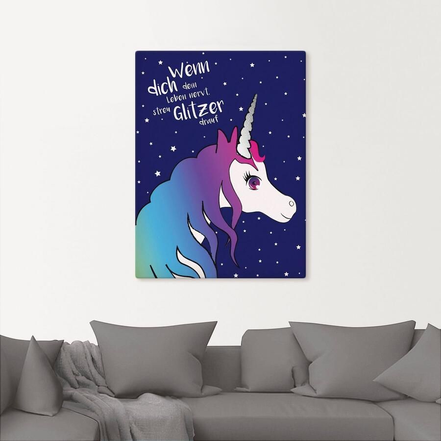 Artland Artprint Eenhoorn strooi glitter op je leven als artprint op linnen in verschillende maten