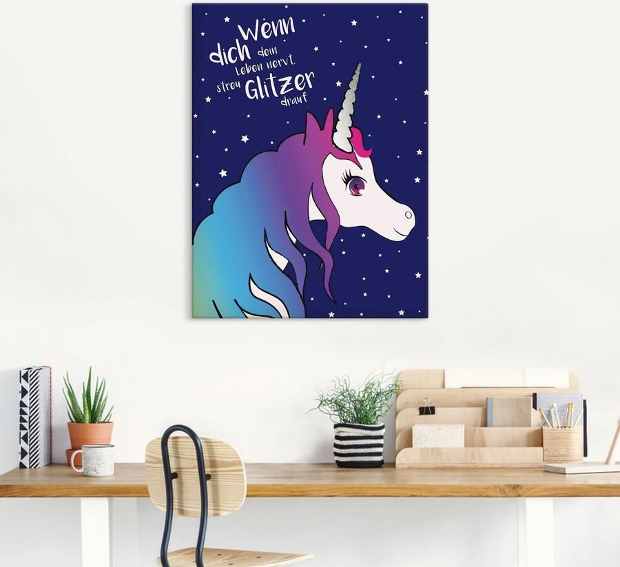 Artland Artprint Eenhoorn strooi glitter op je leven als artprint op linnen in verschillende maten - Foto 2