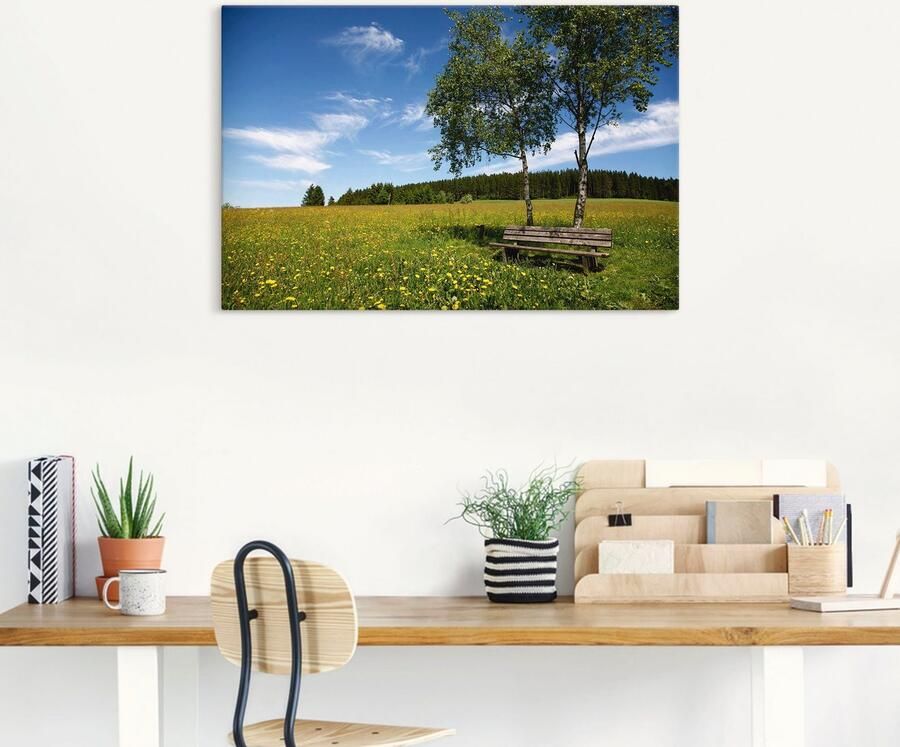 Artland Artprint Eenzame bank op een paardebloemweide als artprint op linnen poster in verschillende formaten maten - Foto 5