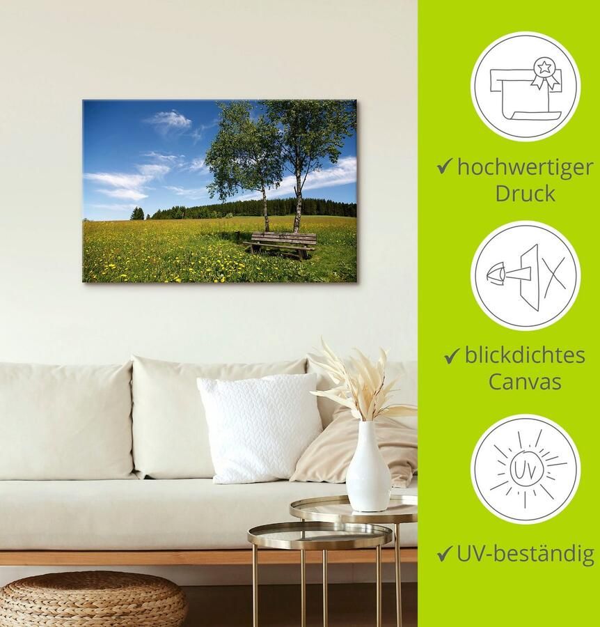 Artland Artprint Eenzame bank op een paardebloemweide als artprint op linnen poster in verschillende formaten maten - Foto 3