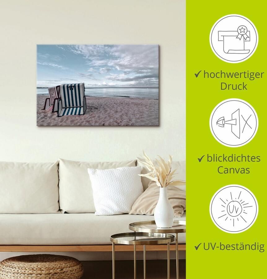 Artland Artprint Eenzame strandstoelen aan het Ostseestrand als artprint op linnen poster in verschillende formaten maten - Foto 3